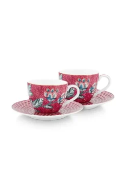 Pip Studio Porzellan Sets|Flower Festival Set/2 Espresso Tasse & Undertasse Dunkel