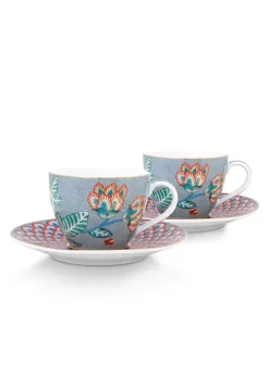 Pip Studio Porzellan Sets|Flower Festival Set/2 Espresso Tasse & Undertasse Hell