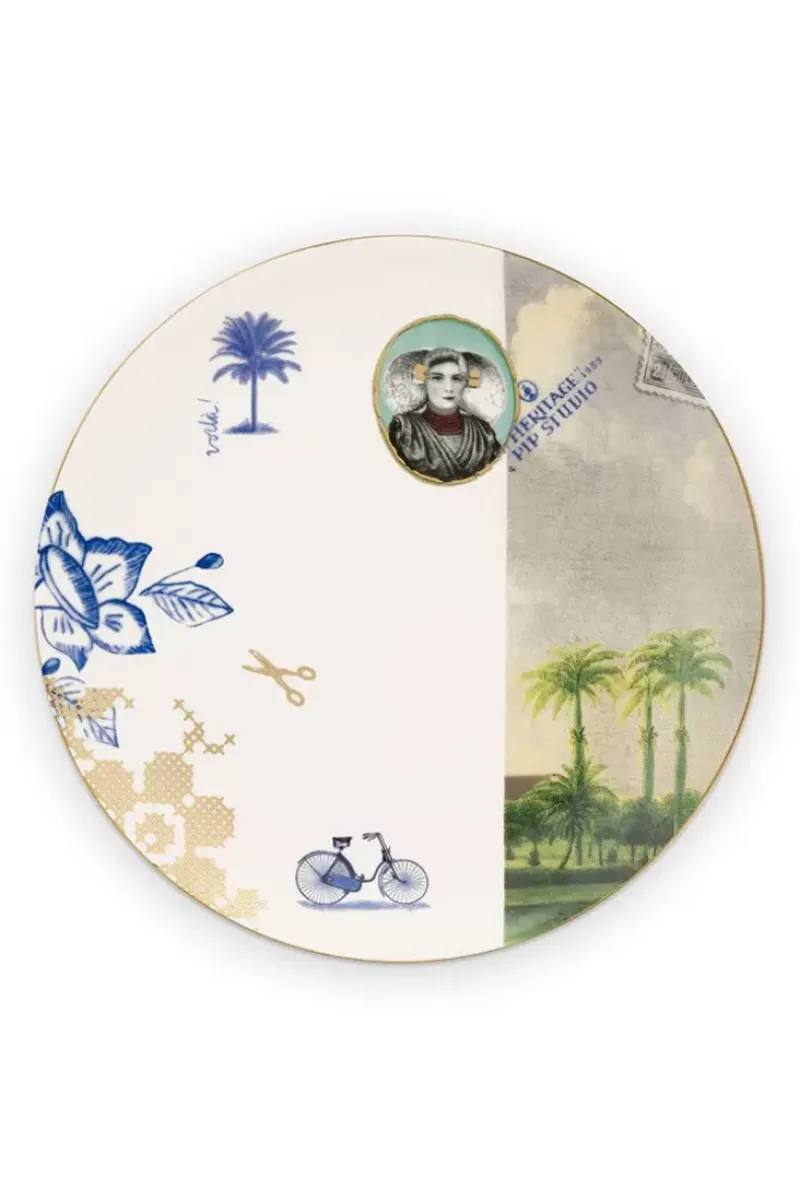 Pip Studio Frühstücksteller|Heritage Frühstücksteller Palme Weis 20 Cm
