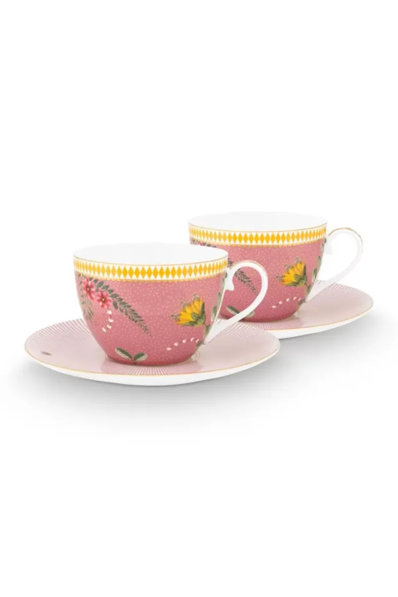 Pip Studio Cappuccino Tasse|La Majorelle Set/2 Cappuccino Tassen & Undertassen Rosa