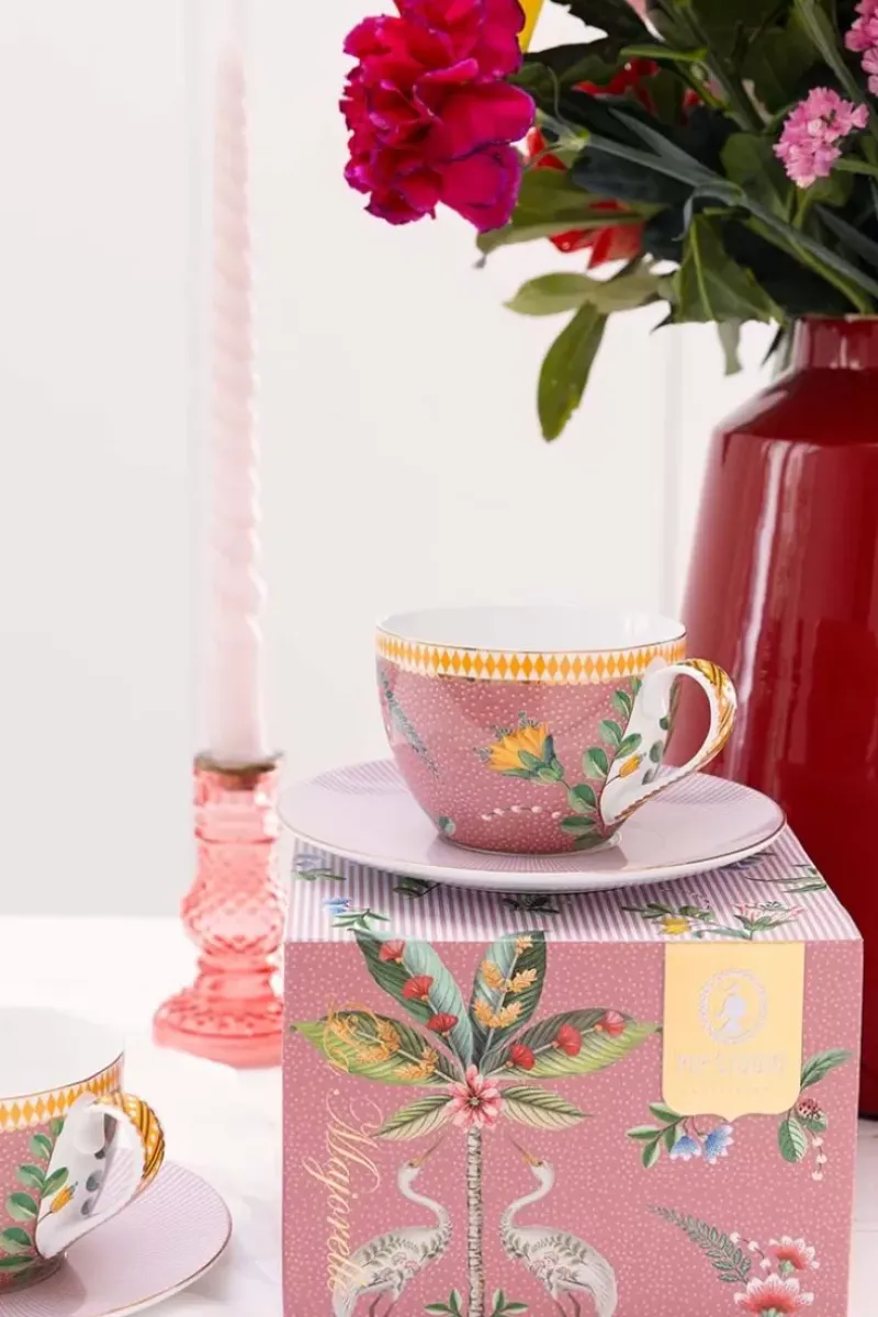 Pip Studio Cappuccino Tasse|La Majorelle Set/2 Cappuccino Tassen & Undertassen Rosa
