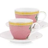 Pip Studio Espresso Tasse|La Majorelle Set/2 Espresso Tassen & Untertassen Rosa