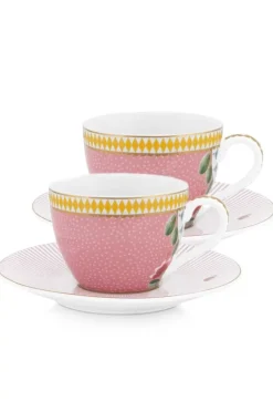 Pip Studio Espresso Tasse|La Majorelle Set/2 Espresso Tassen & Untertassen Rosa