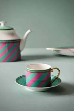 Pip Studio Tasse & Untertasse|Pip Chique Stripes Cappuccino Tasse & Untertasse Rosa/Grun