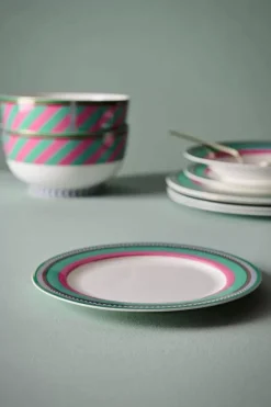 Pip Studio Frühstücksteller|Pip Chique Stripes Frühstücksteller Rosa/Grun 23Cm
