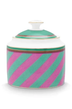 Pip Studio Zuckerdose|Pip Chique Stripes Zuckerdose Rosa/Grun