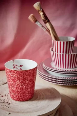 Pip Studio Kaffeetassen|Royal Stripes Tasse Blumen Dunkelrosa