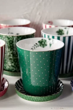 Pip Studio Porzellan Sets|Royal Stripes Tasse Punkte & Teebeutelablage Grun