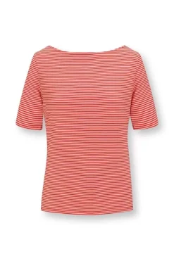 Pip Studio T-Shirts|Top Kurze Armel Little Sumo Stripe Koralle