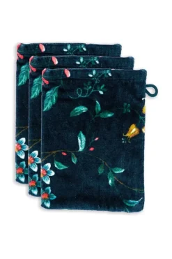 Pip Studio Waschlappen|Waschlappen Set/3 Les Fleurs Dunkel 16X22 Cm